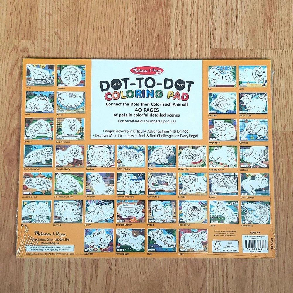 New Melissa & Doug ABC 123 Dot-to-Dot Coloring Pad Pets 40 Pages